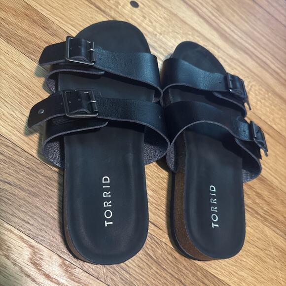 Torrid Black Slip On Adjustable Band Open Toe Slide Sandals Size 8** - Picture 3 of 12